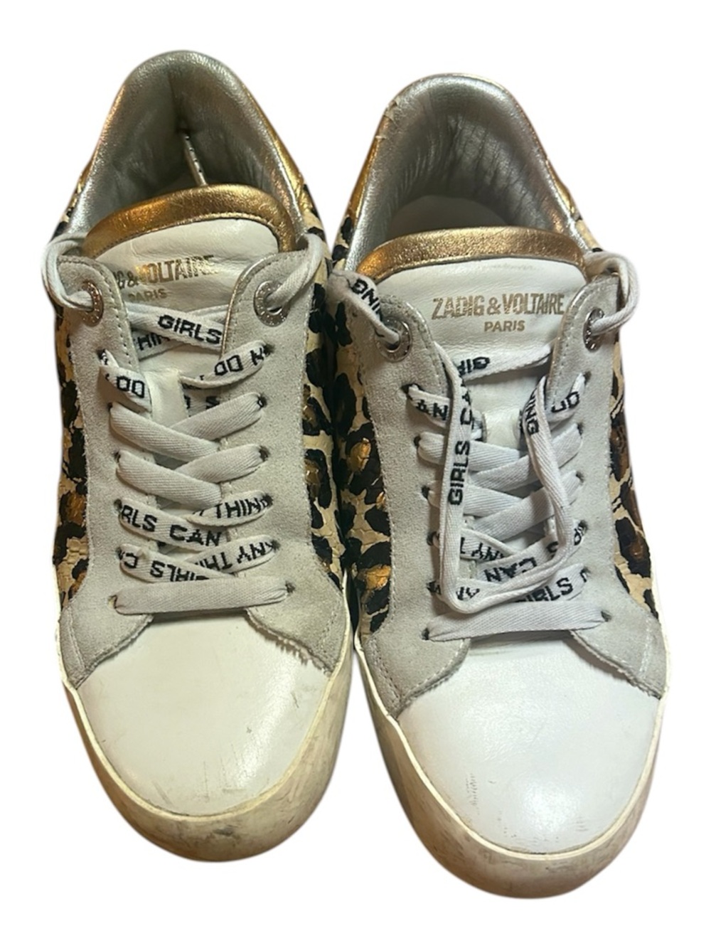 Zadig & Voltaire Women's Leo Wild Sneakers Leopard Metallic Gold White IT36 US7 - Picture 4 of 12